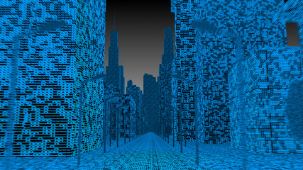 Digital city buildings futuristic particle design for information technology - 3D graphic illustration rendering
