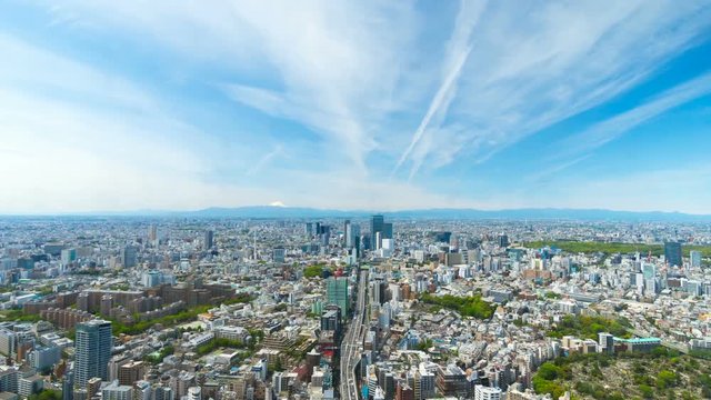 春の東京風景　タイムラプス　富士山と新緑