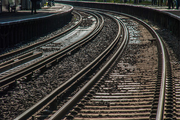 Fototapeta na wymiar Railroad crossing and evening train in the richmond.