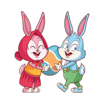 Cute easter bunny happy friends