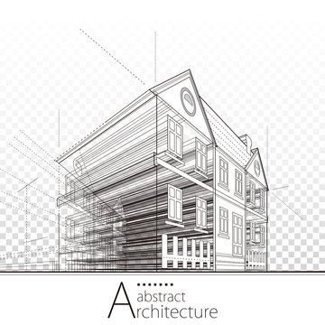 3D illustration architecture building construction perspective abstract background. 