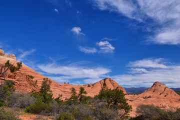 Views from the Lower Sand Cove trail to the Vortex formation, by Snow Canyon State Park in the Red Cliffs National Conservation Area, by Gunlock and St George, Utah, United States. 