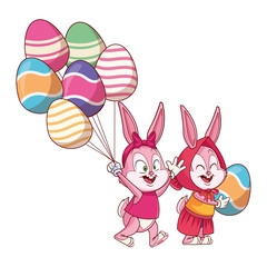 Cute easter bunny happy friends egg ballons