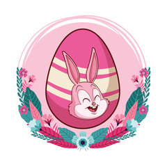 Colorful easter egg bunny portrait floral wreath round frame