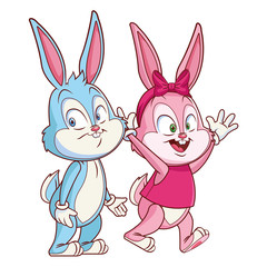 Cute easter bunny happy friends