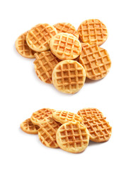 Set of delicious waffles on white background