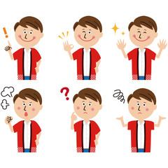 ハッピを着た男性　上半身　6ポーズセット