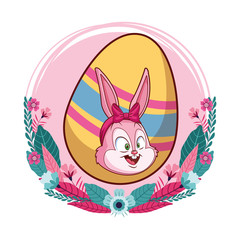 Colorful easter egg bunny portrait floral wreath round frame