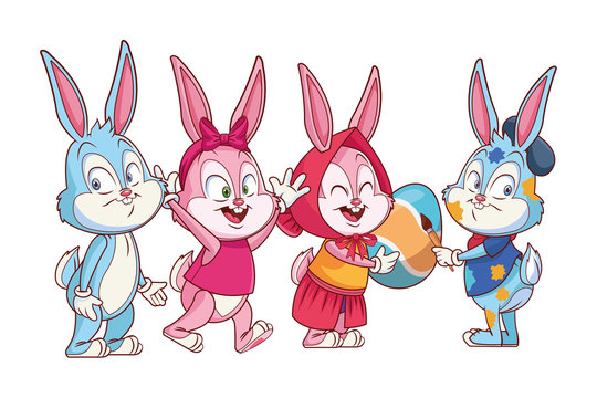 Cute easter bunny happy friends