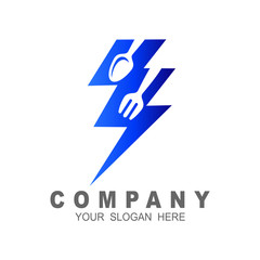 Fast food logo, thunder with spoon and fork logo, logo template ready for use