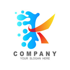 K letter logo, water drop volume icon,letter k,drop icon and swoosh logo