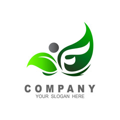 Letter font f nature leaf logo design, human, people, leaf and life design template