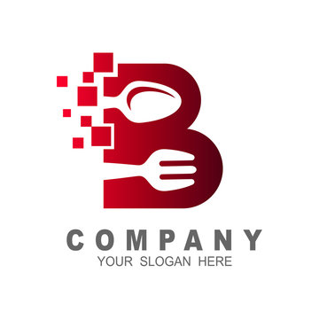 logo letter b, the logo letter b with a display using a spoon, fork and pixel speed