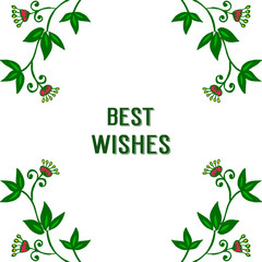 Vector illustration decorative best wishes with various pattern green leafy flower frame