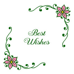 Vector illustration best wishes text with pattern pink flower frame