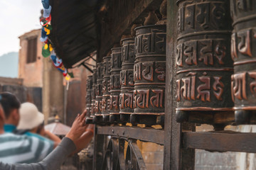 Tibetan prayer wheels at Swayambhunath, Nepal
