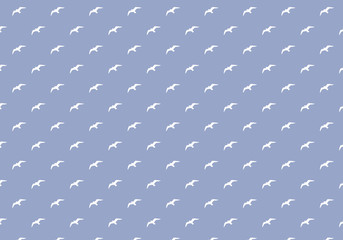 White flying seagull sihlouettes on light blue background, seamless pattern vector 