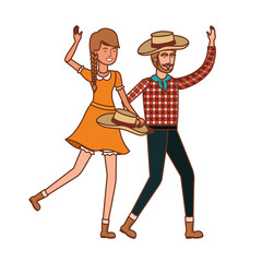 farmers couple dancing with straw hat