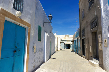 Colorful street in Kairouan, Tunisia.