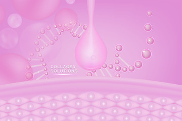Hyaluronic acid skin solutions ad, pink collagen serum drop with cosmetic advertising background ready to use, vector illustration.	
