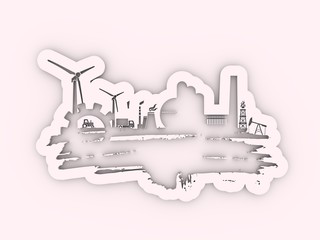 Energy and Power icons set and grunge brush stroke. Energy generation and heavy industry relative image. 3D rendering.