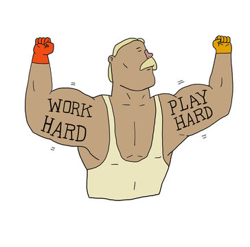 man workhard playhard isolated character illustration white