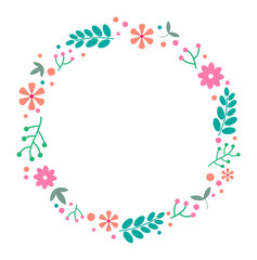 Flower wreath of pink, orange,green leaf elements decoration for wedding card,vector illustration design.Cute cartoon floral concept on transparency background.