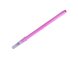 Pink spiral ballpoint pen on white background