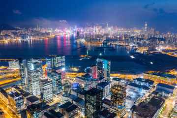 Top view of Hong Kong city at night