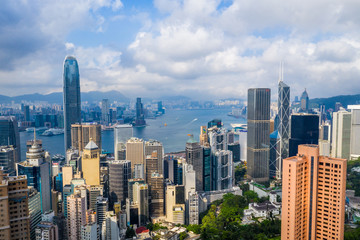Drone fly over Hong Kong city