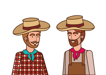 farmers men talking with straw hat