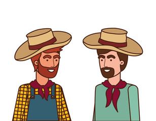farmers men talking with straw hat