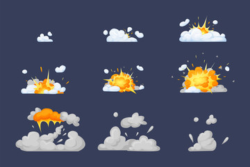 Frame animation with effect of burning, explosion, divided into frames.