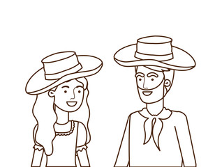 farmers couple talking with straw hat