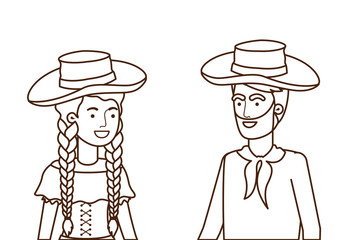 farmers couple talking with straw hat