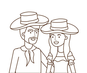 farmers couple talking with straw hat