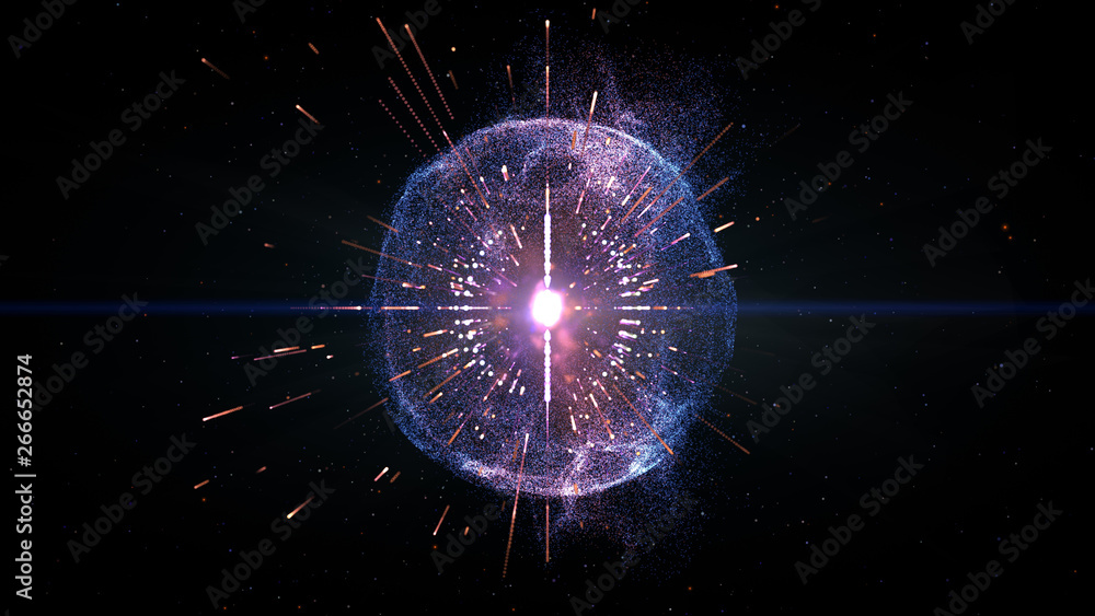 Poster 3-dimensional illustration of the future display, the motion of the particles gathered into a blue s