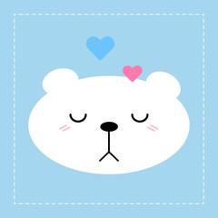 Cute white bear and little heart on soft blue background,vector illustration.