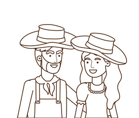 farmers couple talking with straw hat