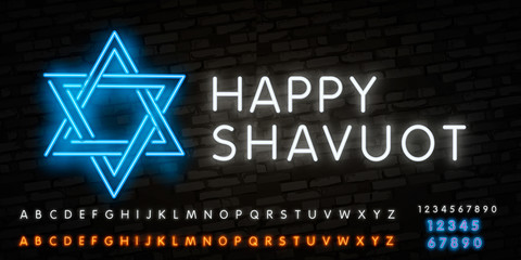 Jewish holiday of Shavuot. Vector set of realistic isolated neon sign of Shavuot Jewish holiday logo for template decoration and invitation covering.