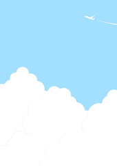 青空と入道雲　飛行機雲　背景