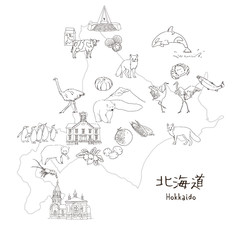 北海道観光名産手書きスケッチイラストマップ