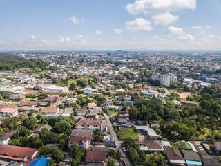 Fototapeta na wymiar High angle view of Chiang Rai town from drone.