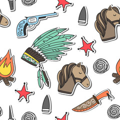 Wild West. Vector seamless pattern in the style of Doodle, cartoon.