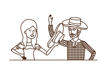 farmers couple talking with straw hat