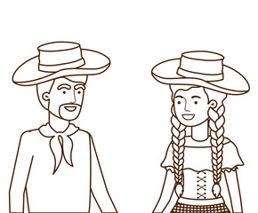 farmers couple talking with straw hat
