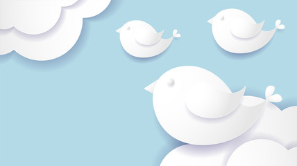 White cute bird paper cut style vector illustration.