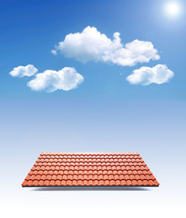 3d roof tile on the white background,3d rendering,red roof tile isolated on the white background,Tile with structure on the white background