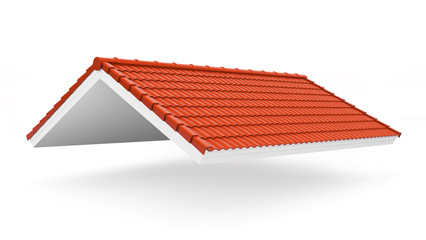 3d roof on the white background. 3d rendering,red roof tile isolated on the white background,Tile with structure on the white background.gable roof - obrazy, fototapety, plakaty