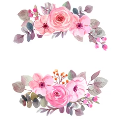  watercolor flowers. floral illustration, Leaf, Botanic composition for wedding or greeting card. branch of flowers - abstraction rosesleaf. collection garden and wild, forest herb, flowers, exotic lea © Hasun